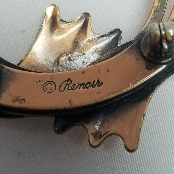 Vintage Renoir Large Copper Circle Brooch, Retro Design Lapel Pin, Signed - Picture 3 of 7